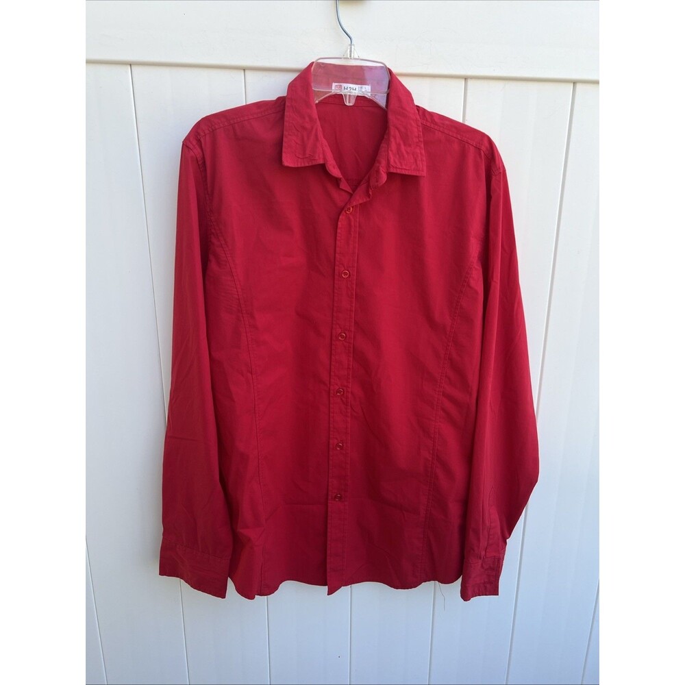 H2H Long Sleeve Button Down Collared Red Men's Large Cotton Nylon Blend